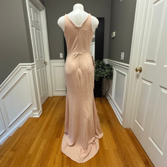 BHLDN Jones Blush Pink Long Crepe Maxi Dress with Train Size 6  Gown BNWT - Picture 7 of 15